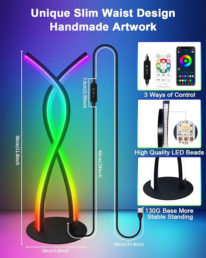 Daymeet LED Table Lamp, Modern Bedside Light Desk Nightstand Lamp RGBICW Color Changing Dimmable with Remote Music Sync Smart Bluetooth APP Control Night Light 5V USB Unique Desk Lamp for Bedroom Home-CubbioJoy