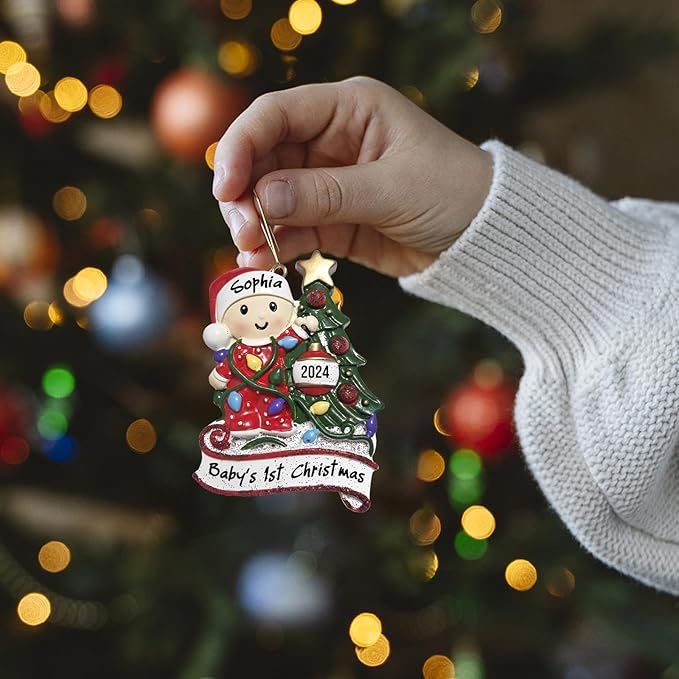 Baby's First Christmas Ornament 2025 Personalized Christmas Ornaments with Name Snow Baby in Stocking with Snowflake Custom Tree Ornament Decorations Ornaments,Blue-CubbioJoy