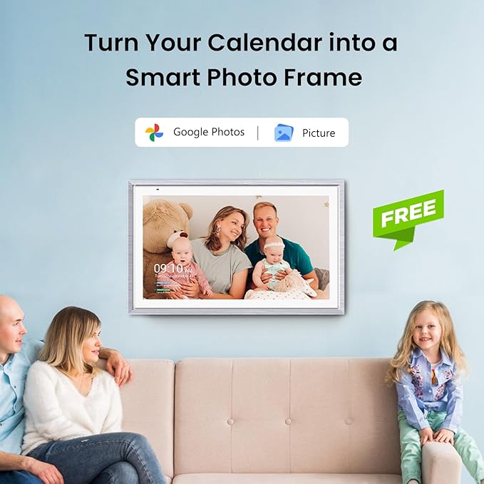 ApoloSign 15.6-inch Digital Calendar: Dual Mode Calendar with Google Play & Multi-calendar Sync, Electronic Planner & Chore Chart, Smart Touchscreen, Interactive Display for Family Schedules (Gray Wood, 15.6")-CubbioJoy