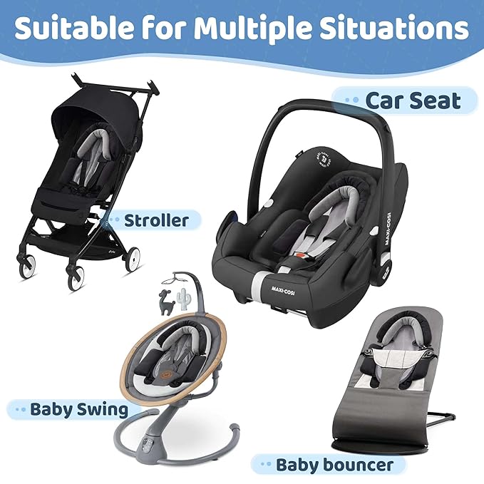 Pro Goleem Breathable 3-in-1 Infant Car Seat Head Support, Soft Infant Car Seat Insert, Carseat Cushion for Toddler, Perfect for Car Seat, Strollers, Swings, Carrier, Bouncer, Black and Grey-CubbioJoy