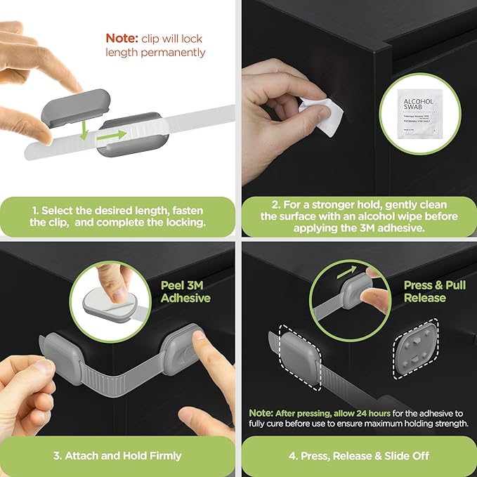 Baby Proofing Child Safety Locks (2 Pack) by Skyla Homes - The Safest, Quickest and Easiest 3M Adhesive Cabinet Latches, No Screws & Magnets, Multi-Purpose for Furniture, Kitchen, Ovens, Toilet Seats-CubbioJoy