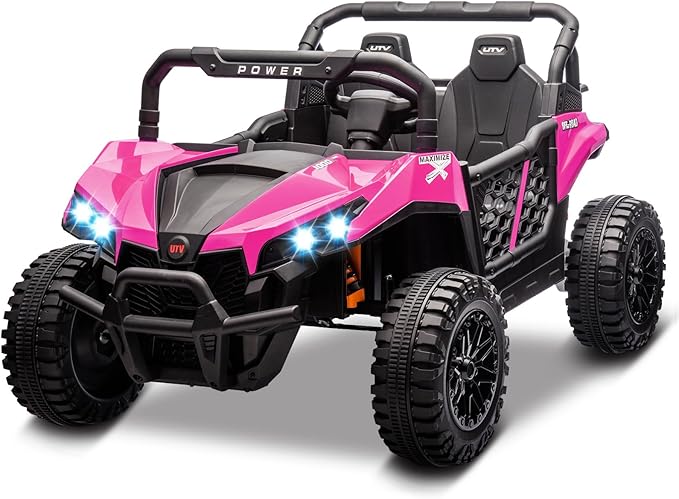 24V 2 Seater Ride On Car Truck, Power Wheels Kids UTV w/Parent Remote Control, 3.1 MPH Max Speed, Music Player, LED Lights & Storage, Electric Vehicle Ride On Toy for Kids Toddler Ages 3-8, Pink-CubbioJoy