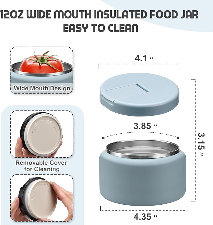 13.5oz Soup Thermo for Hot Food Kids with Buckle Lid Insulated Vacuum Food Jar Wide Mouth Leakproof Stainless Steel Lunch Container (Blue)-CubbioJoy