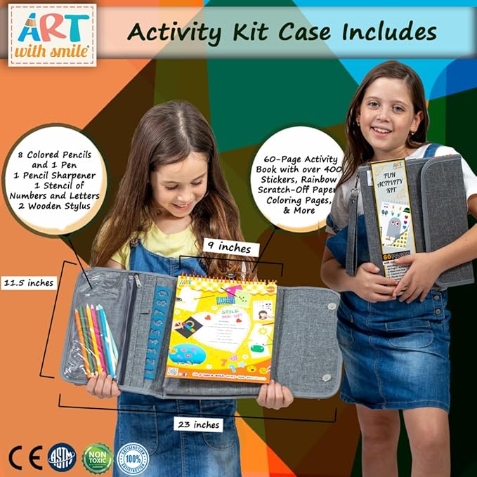 Activity Book for Girls and Boys - Premium Case Includes Large 60-page - 420 Stickers, Rainbow Scratch Papers, Reusable Stickers, Coloring Pencils, Numbers and Letters Stencil - Educational Toys Gift-CubbioJoy