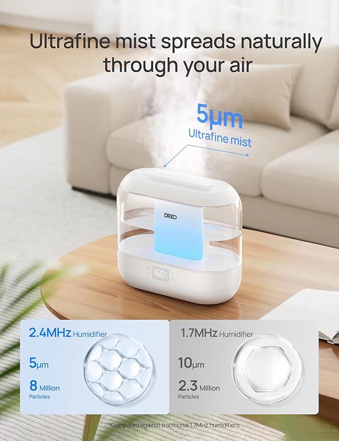 Dreo Smart Humidifier, Cool Mist Humidifiers for Bedroom, Quiet 4L Top Fill Ultrasonic Humidifiers for Home Office Plant & Baby with Nightlight, LED Display, 36H Runtime, APP/Voice Control, HM311S-CubbioJoy