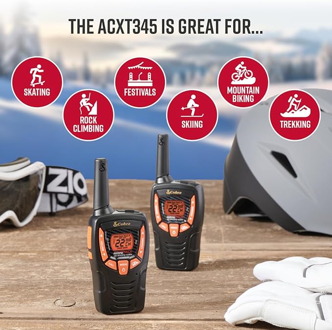 Cobra ACXT345 Weather-Resistant Walkie Talkies - Rechargeable, 22 Channels, Long Range 25-Mile Two-Way Radio Set (2-Pack)-CubbioJoy