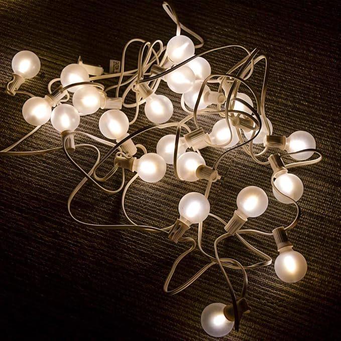 25Ft G40 LED Outdoor Christmas Frosted White String Lights with 27 G40 White Pearl Shatterproof Bulbs, Connectable Vintage Christmas Globe Patio Lights for Holiday Wedding Party Café Porch Party-White-CubbioJoy