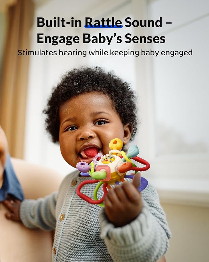 Baby Montessori Sensory Teething Toy – Safe, Multi-Functional BPA-Free Silicone Teether Toy for Babies 0-12 Months – Vibrant Rattle for Teething Relief & Fun Play – Perfect Baby Toys for Boys & Girls-CubbioJoy