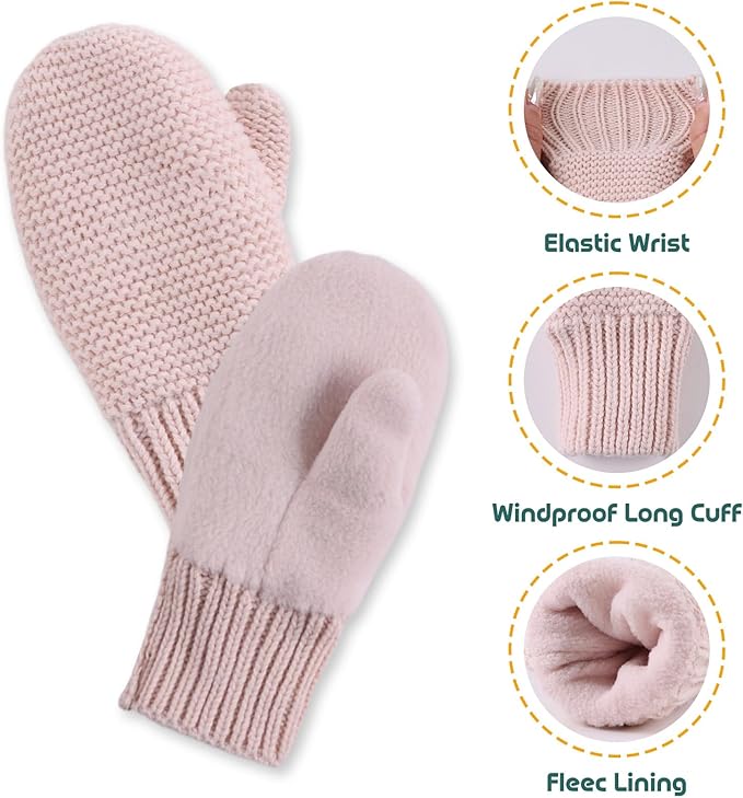Basic Winter Baby Beanie Gloves Boys Girls Knitted Hat Pompom Kids Earflap Hats Warm Infant Toddler Beanie Mittens Set-CubbioJoy