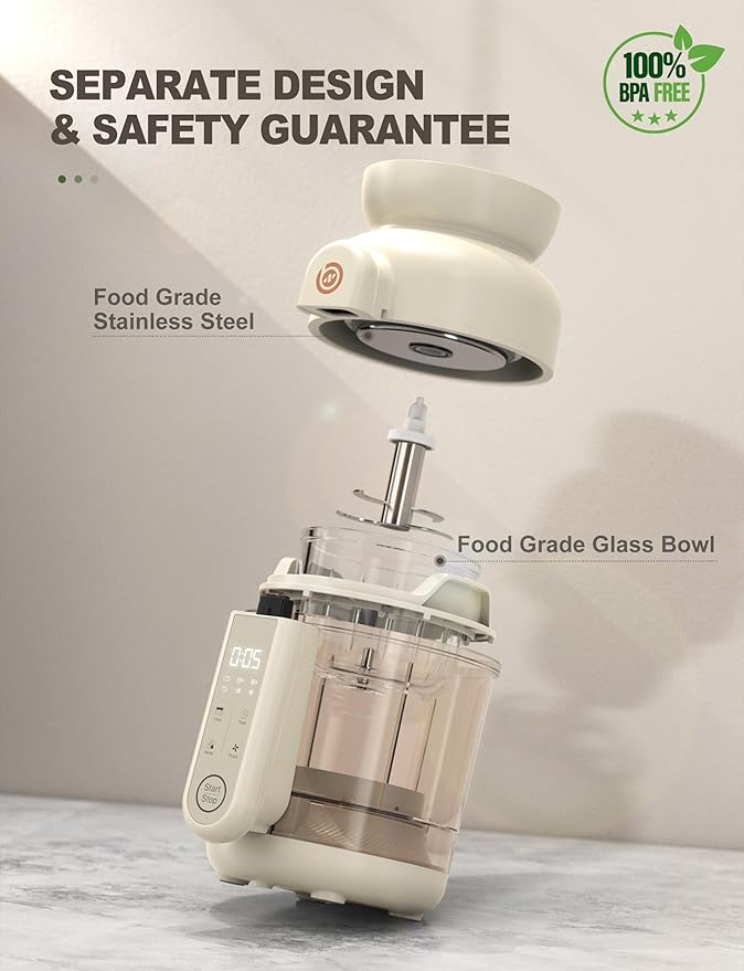Auto Baby Food Maker, Glass Baby Food Mills, Baby Blender & Steamer and Puree Maker with Auto Cooking, Easy Cleaning, Dishwasher Safe, Cook at Home, Touch Screen Control-CubbioJoy