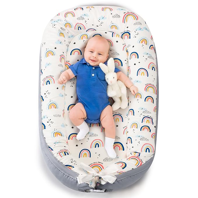 Baby Lounger- Baby Nest for 0-24 Months, Ultra Soft Organic Cotton Breathable & Portable Baby Lounger, Baby Lounger Pillow for Newborn-CubbioJoy