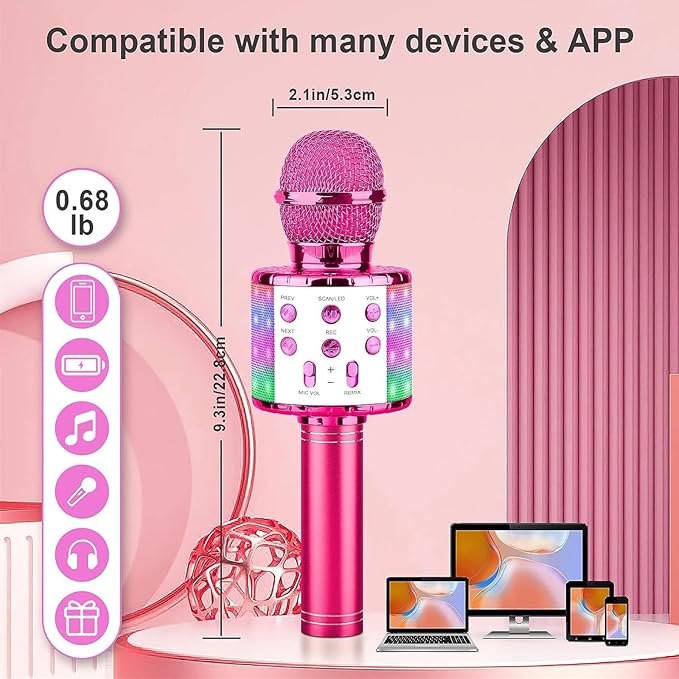 BlueFire 4 in 1 Karaoke Wireless Microphone with LED Lights, Portable Microphone for Kids, Great Gifts Toys for Kids, Girls, Boys and Adults (Purple)-CubbioJoy