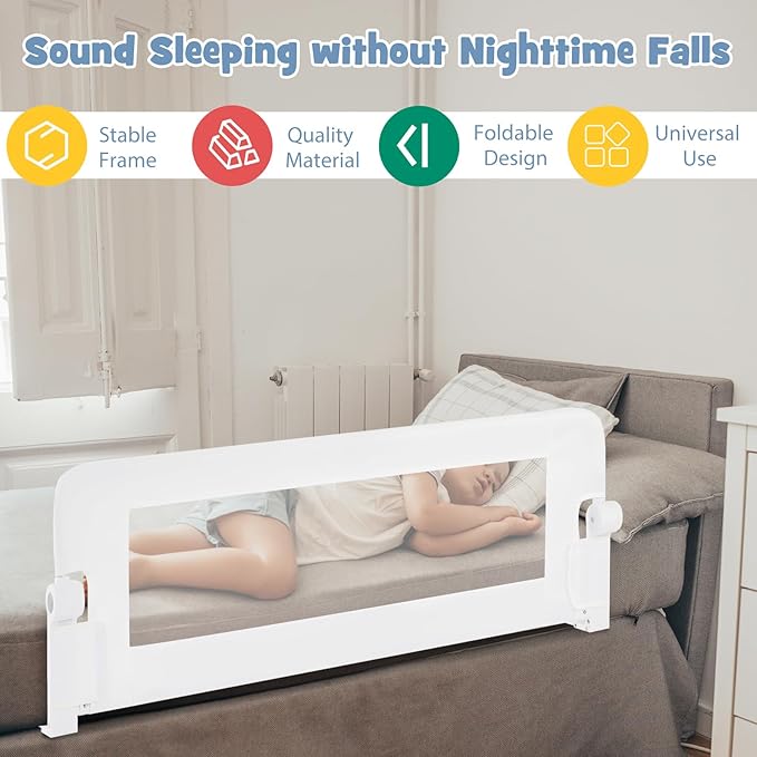 BABY JOY Bed Rails for Toddlers, Swing Down Safety Bed Guard for Convertible Crib, Folding Baby Bedrail for Kids Twin, Double, Full Size Queen & King Mattress (48-Inch, White)-CubbioJoy