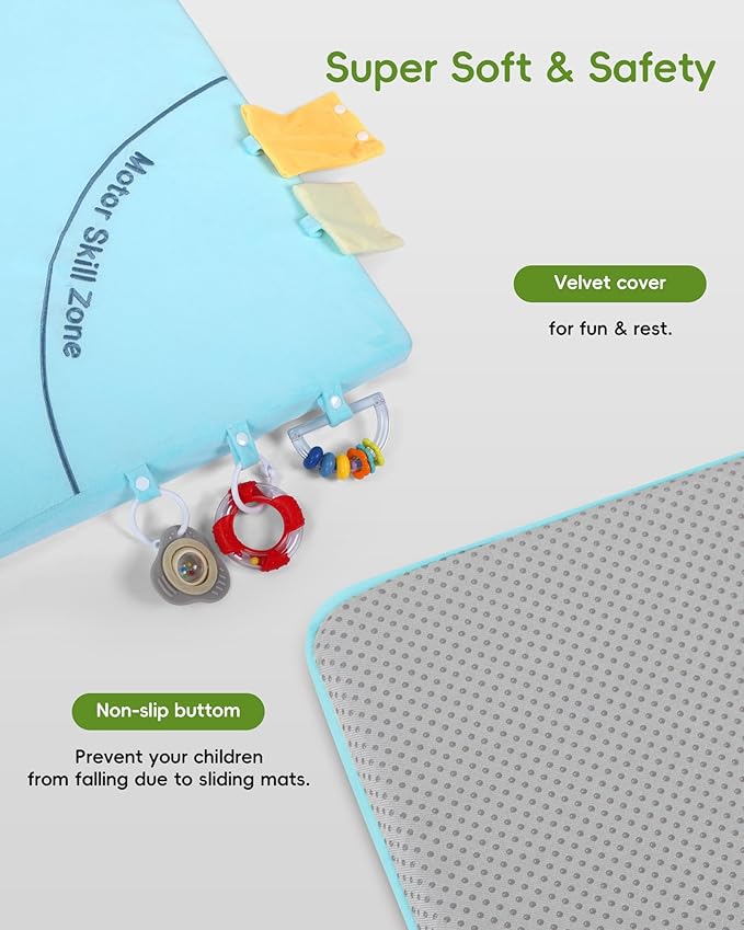 Baby Play Mat, 50''x50'' Playpen Mats with 4 Sensory Development Zones for Motor Skills, Unique Crawling Mats with Non-Slip Cushioned that Fits Nicely into Any Playroom, Blue-CubbioJoy