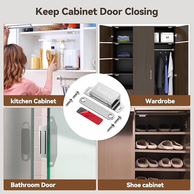 Cabinet Door Magnet, Flat Bottom Cabinet Magnetic Catch with Adhesive, 35lb Magnetic Cabinet Door Drawer Latch (Sliver, 20Pack)-CubbioJoy