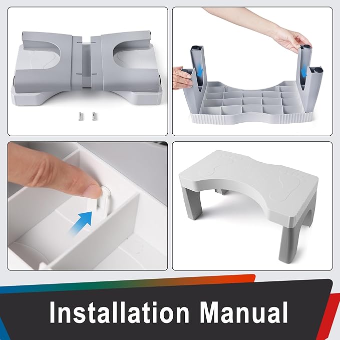 7” Toilet Potty Stool - Proper Posture Squatting Poop Step for Adults, Anti-Slip Lightweight Bathroom Potty Stools for Toilet, Stable & Durable Design, Easy to Clean (1, Grey)-CubbioJoy