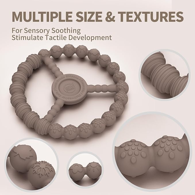 3 Pack Baby Teething Toys 3-6 Months, Silicone Ring Teethers for Babies 6-12 Months, Freezer Safe Chew Toy with Textured Grip for Boys Girls Teething Relief, Infant Easter Gift (Clay DustyRose Brown)-CubbioJoy