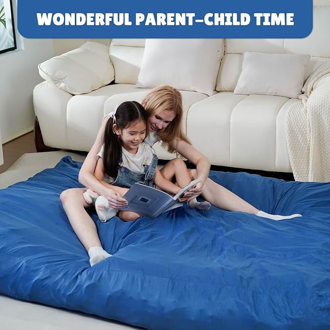 Bmag Giant Bean Bag Chair for Adults, 6FT Bean Bag Chair Convertible Bean Bag Pad, Lazy Sofa Chairs with Memory Foam Filler, Removable Washable Cover for Living Room Bedroom Office - Blue-CubbioJoy