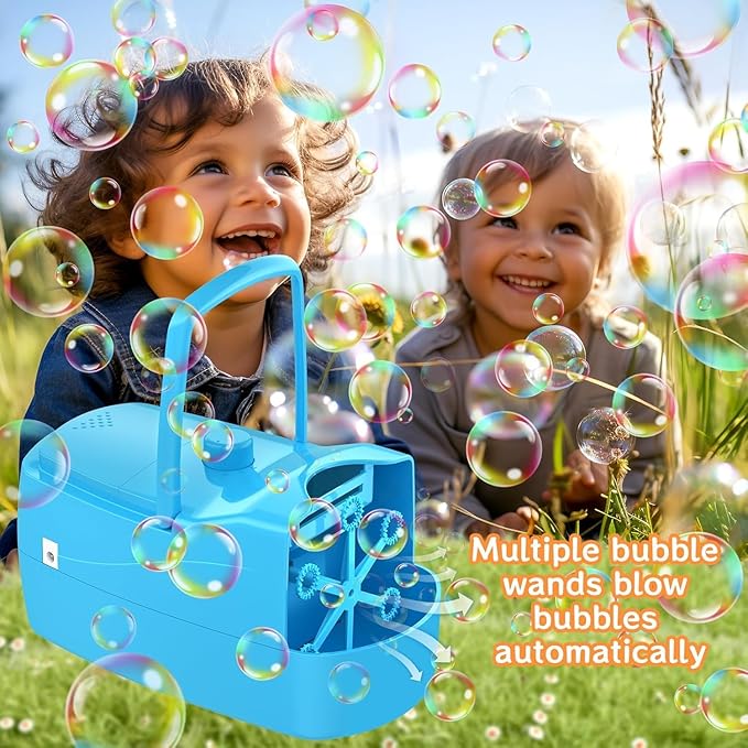 Bubble Machine, 18000+ Bubbles Per Minute Bubble Maker Blower for Kids Toddlers with 2 Speeds,6 Wands,Operated by Batteries or Plug-in for Outdoor/Indoor Birthday Parties,Wedding (Blue)-CubbioJoy
