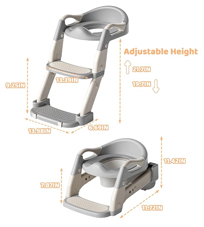 2-in-1 Toddler Potty Training Toilet Seat with Step Stool Ladder – Adjustable Height Potty Chair Urinal for Baby Boys Girls Age 1-3, Foldable Training Potty with Splash Guard & Anti-Slip Feet, Purple-CubbioJoy