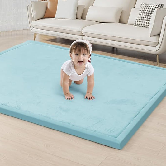 ACOMOPACK Baby Play Mat for Floor 1.3" Thick Memory Foam Play Mat 59"×71" Tummy Time Crawling with Non-Slip Bottom for Living Room,Nursery,Soft Velvet Playpen Mats for Kids,Infants（Light Blue）-CubbioJoy
