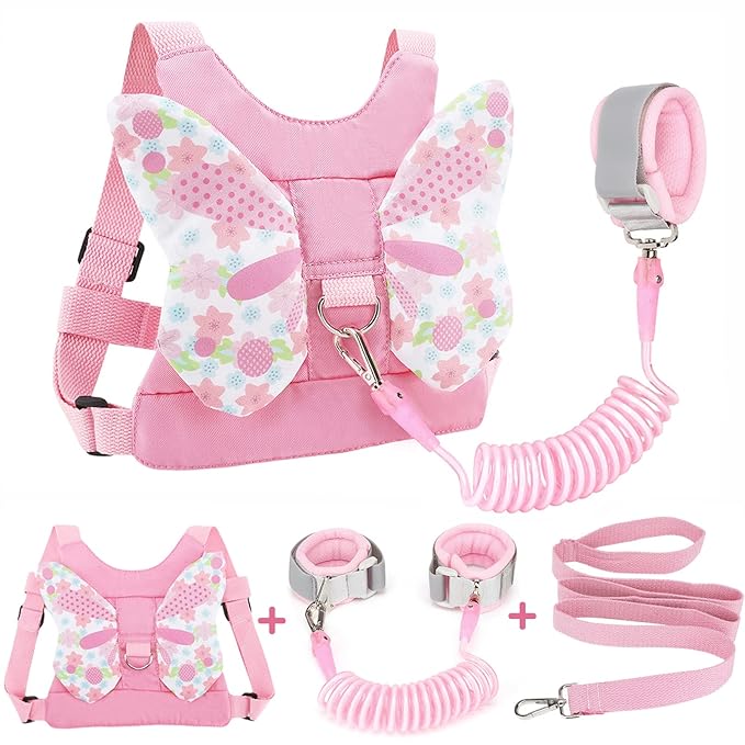 Accmor 3 in 1 Toddler Harness Leashes + Anti Lost Wrist Link, Kids Harness Children Leash for Girls, Child Anti Lost Leash Baby Cute Harness Belt Strap Hold Kids Close While Walking-CubbioJoy