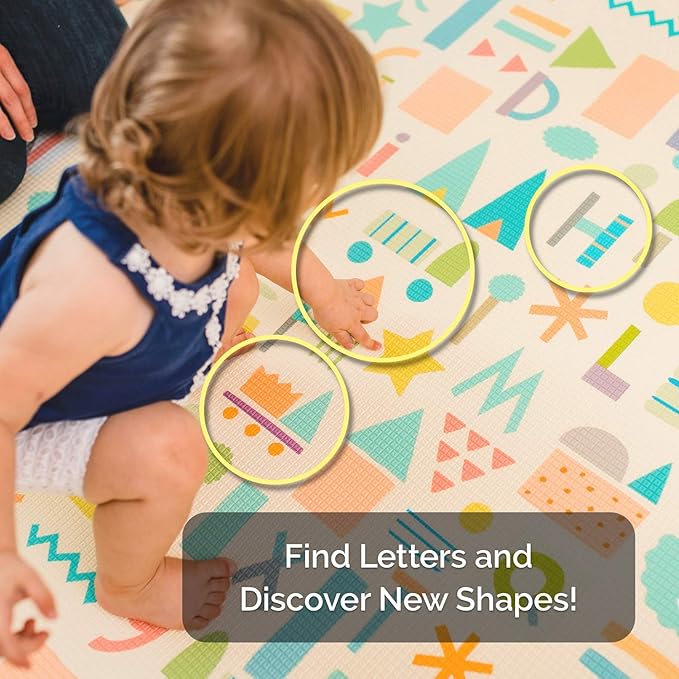 Baby Care Play Mat (Large, Sea Petals - Grey) 82'' x 55'' Original One-Piece Reversible Rollable Waterproof Play Mat for Infants, Babies, Toddler, and Kids-CubbioJoy