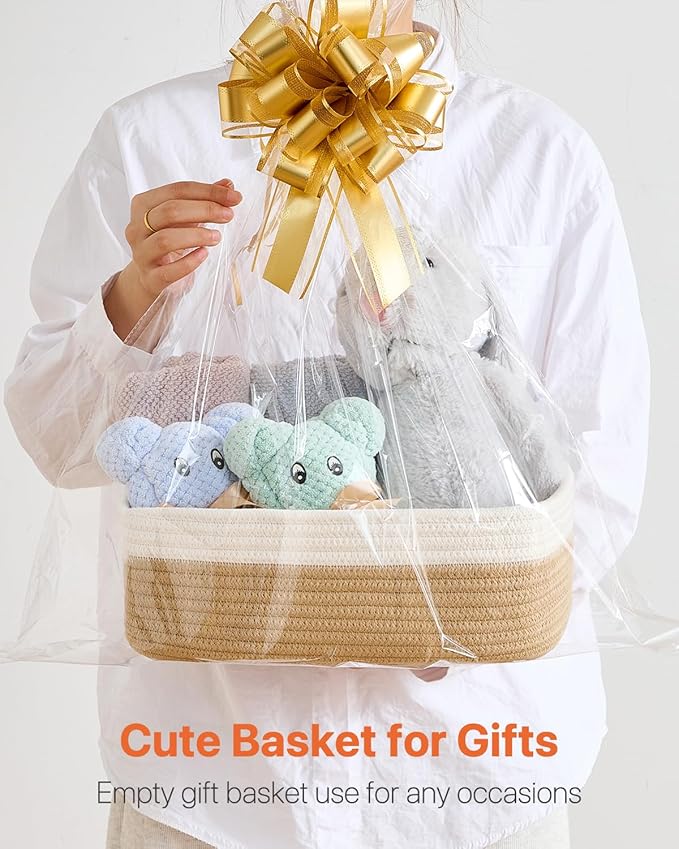 KALLAX Small Woven Basket, 12 x 8 x 4.5 Inches, Storage Basket for Organizing, Cute Small Rope Shelf Closet Cube Storage Bins Baskets for Shelves, Dog Toy Gift Baskets Empty, 3 Pack White & Brown-CubbioJoy