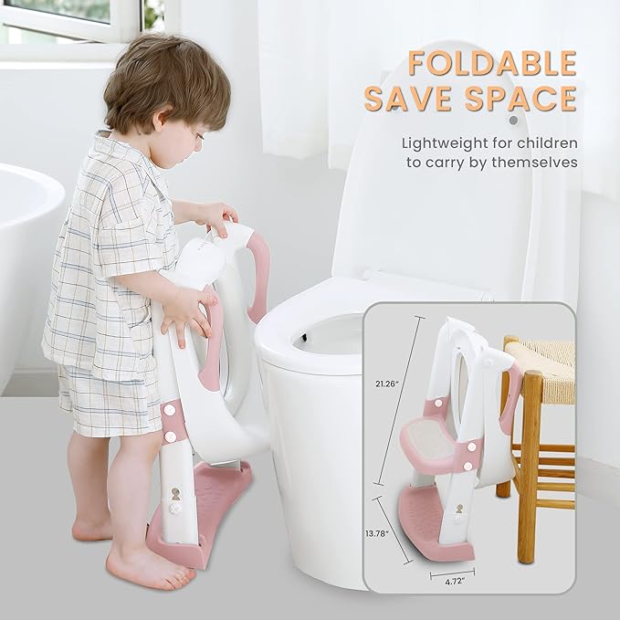 JASSONE® Potty Training Seat, Toddler Step Stool, 2 in 1 Potty Training Toilet for Kids, Baby Seat with Splash Guard and Anti-Slip Pad for Boys Girls Potty Training, BabyPink-CubbioJoy