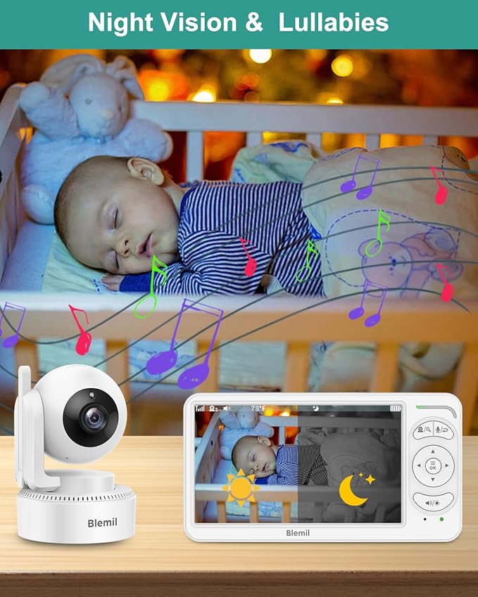 6" Baby Monitor with 2 Cameras 4000mAh Battery Upgrade Split Screen Video Baby Monitor No WiFi Remote Pan-Tilt-Zoom Auto-Night Vision 150 Languages ECO Mode 2-Way Talk 1000FT (Ideal Condition)-CubbioJoy