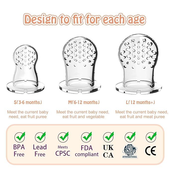 Baby Fresh Fruit Feeder Pacifier, 2 Pack HAOBAOBEI Baby Teether for Chewing, Freezable Infant Teething Toy, Teething Relief, Food Feeder with 4 Silicone Pouch, BPA Free - Monkey (Orange & Blue)-CubbioJoy