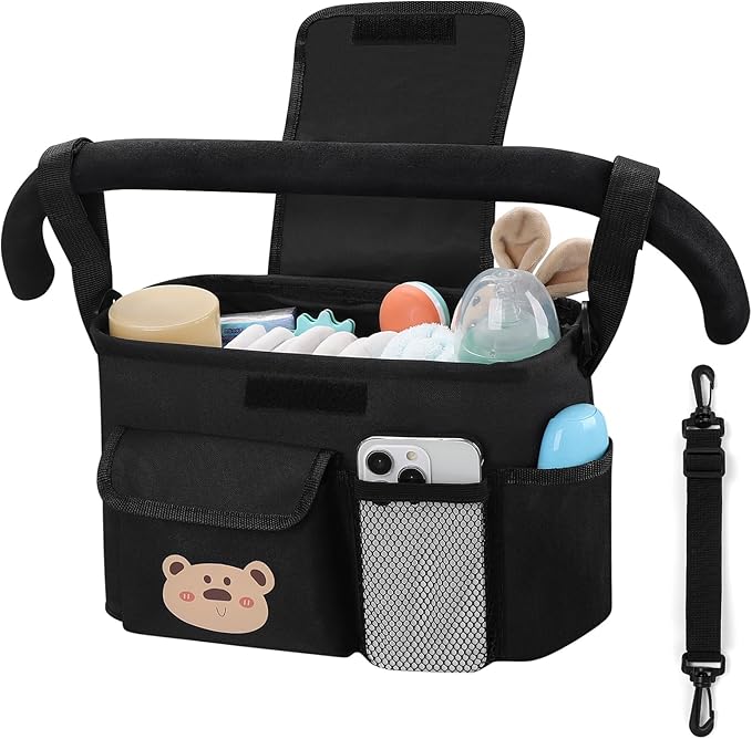Accmor Universal Stroller Organizer with Cup Holder and Shoulder Strap, Stroller Bag Caddy Organizer Stroller Accessories for Uppababy, Baby Jogger, Nuna, Doona, Britax Strollers-CubbioJoy