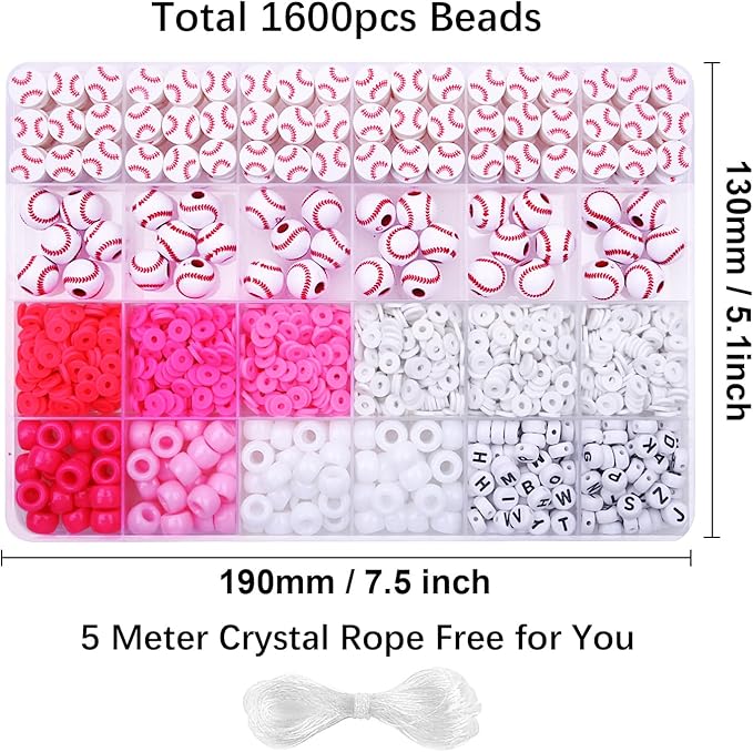 1600PCS Baseball Sports Ball Polymer Clay Beads Charms for Friendship Bracelets Making Kit Cute Fun Beads DIY Arts Crafts Birthday Gifts for Kids Girls Baseball Bead-CubbioJoy