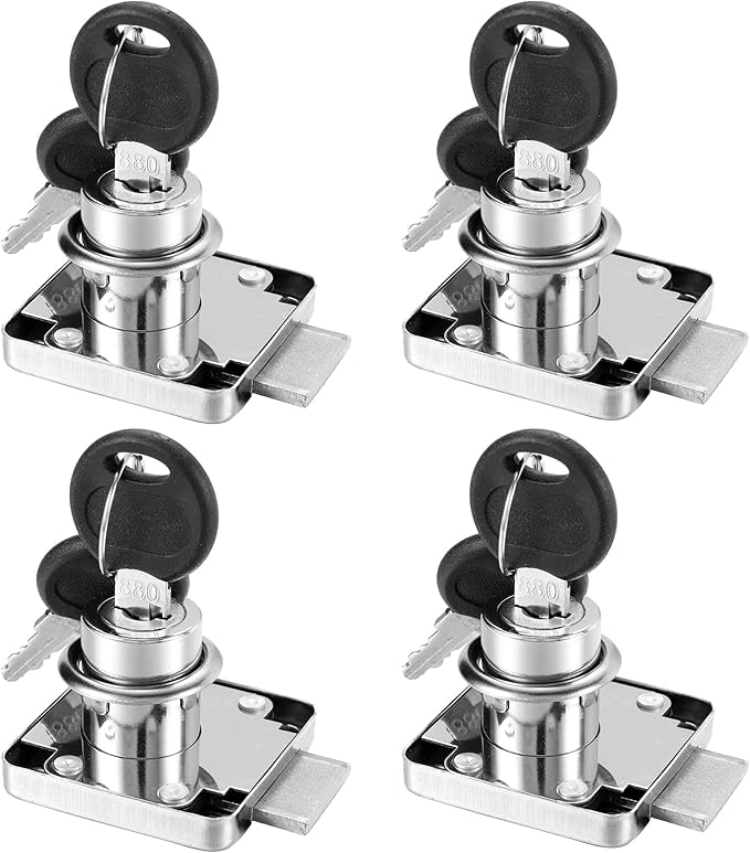 4 Pack Cabinet Drawer Locks with Keys, Keyed Alike Furniture Locker Lock, 3/4" 20mm Cylinder Cam Drawer Locks Chrome-Finish Zinc Alloy, Security cam Drawer Lock for Wardrobe Dresser Mailbox-CubbioJoy