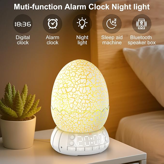 Dinosaur Alarm Clock with Wake Up Light, Digital Clock on Desk + 8 Colors Night Light + 20 Sleep Training Sound + Bluetooth Speaker All in 1 for Kids/Boys/Girls/Adult (Dinosaur)-CubbioJoy