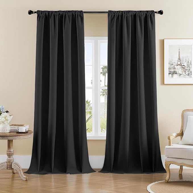 Joydeco Custom Blackout Curtains for Bedroom, Total Blackout Curtains Back Tab & Rod Pocket, Solid Thermal Insulated Window Drapes Luxury Decor for Living Room 1 Panel (Custom Size, Black)-CubbioJoy