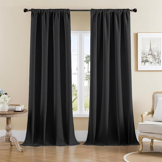 Joydeco Custom Blackout Curtains for Bedroom, Total Blackout Curtains Back Tab & Rod Pocket, Solid Thermal Insulated Window Drapes Luxury Decor for Living Room 1 Panel (Custom Size, Black)-CubbioJoy