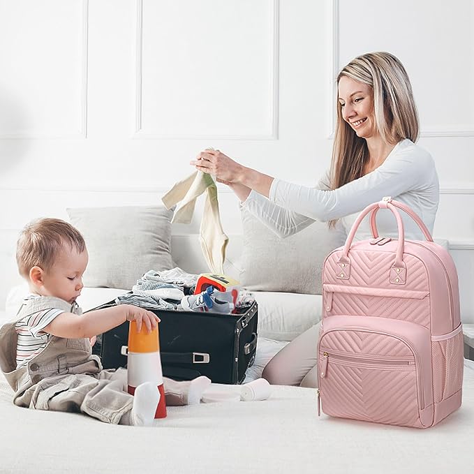 Diaper Bag Backpack Tote for Women Large Capacity, Baby Bag with Insulated Pockets Multifunctional Diaper Bags For Baby Girl Boy Waterproof Baby Bags For Boys Girls Maternity Bag Baby Pink-CubbioJoy