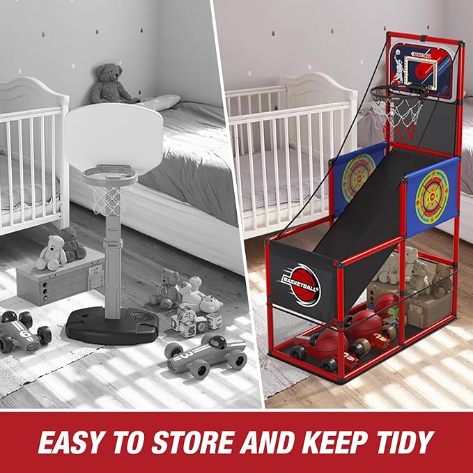 Basketball Arcade Game Indoor Outdoor, Kids Basketball Hoop with 4 Balls & Pump, Single Shot Basketball Game at Home, Carnival Games Sport Toys Gifts for Boys Girls Teens-CubbioJoy