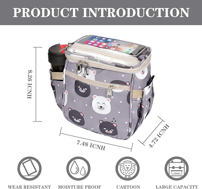 Baby Stroller Organizer Bag，Small Diaper Bag - Universal Stroller Organizer With Insulated Cup Holder,Pocket With Baby Wipes Dispenser，Adjustable Shoulder Strap (Light Gray)-CubbioJoy