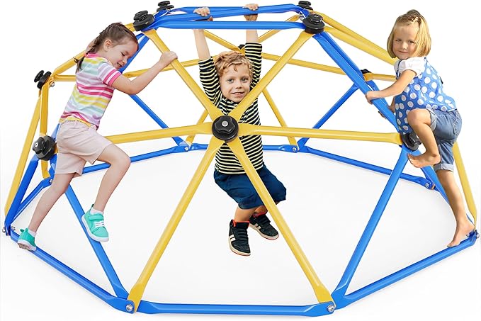 Climbing Dome, 6FT Geometric Dome Climber for Kids, Kids Indoor Outdoor Jungle Gym Supports 600lbs, Easy Assembly Playground Jungle Gym Backyard Play Equipment, Yellow+Blue-CubbioJoy