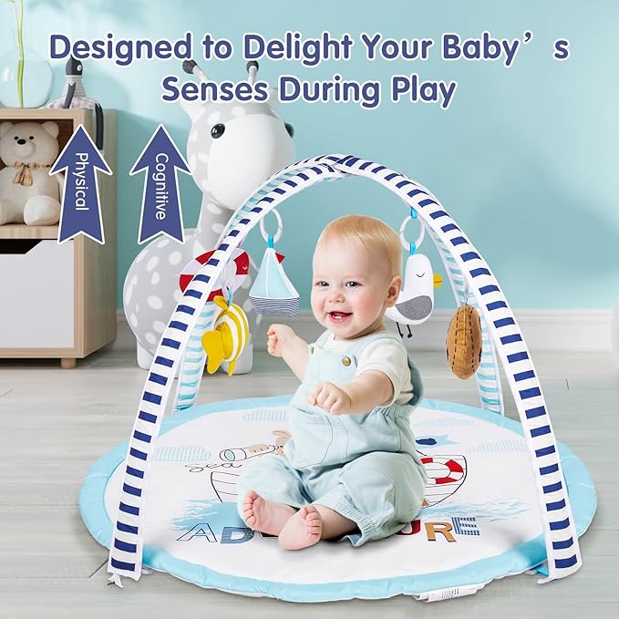Activity Gym, Baby Play Gym Mat for Toddlers, 0-18 Months Tummy Time Play Mats, Infant Play Gym with Detachable Toys for Sensory Exploration and Motor Skill Development, PM2406-CubbioJoy