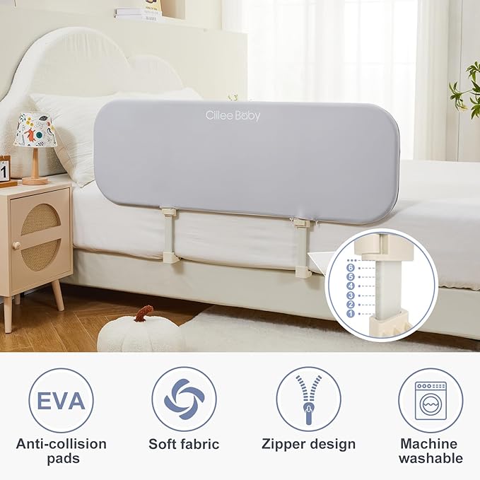 Ciilee Baby Bed Rail for Toddlers Portable Travel Kids Beds Guard Rails for Queen Bed Foldable Children Side Railing for Twin Beds Adjustable Bedrail Barandas para Camas de Niños（Grey,48in-CubbioJoy