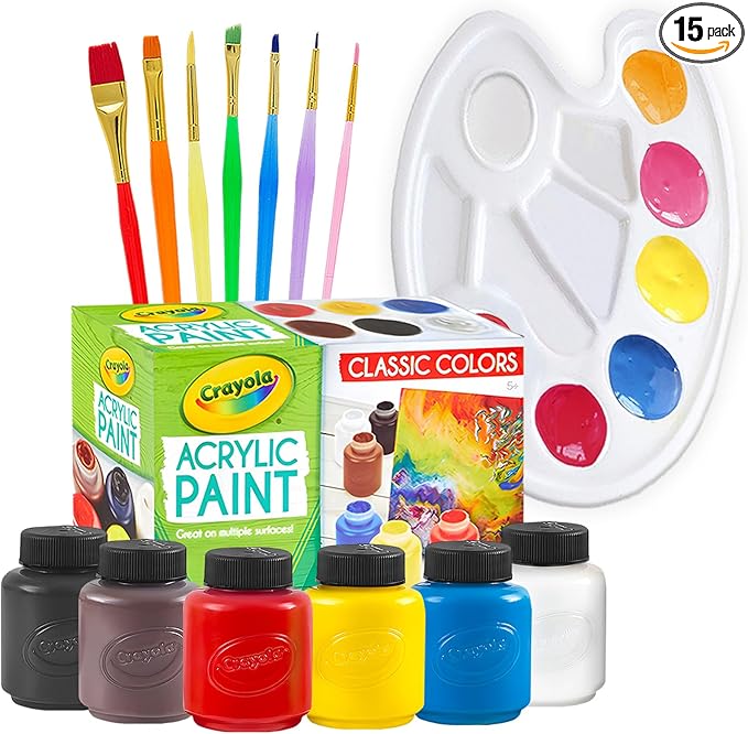 Acrylic Paint Set for Kids Includes 6 Acrylic Paints, Painting Canvas, 7 Paintbrushes, Paint Pallet, Arts and Crafts for Kids Canvas Painting Supplies Bundle-CubbioJoy