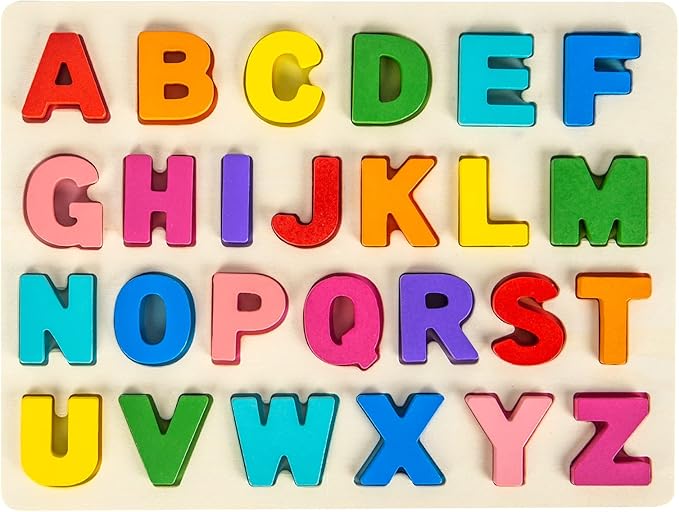 Alphabet Puzzle Wooden Puzzles for Toddlers 3 4 5 Year Old, ABC Puzzle Shape Alphabet Learning Puzzles Toys with Puzzle Board & Letter Blocks, Preschool Educational for Girls Boys-CubbioJoy