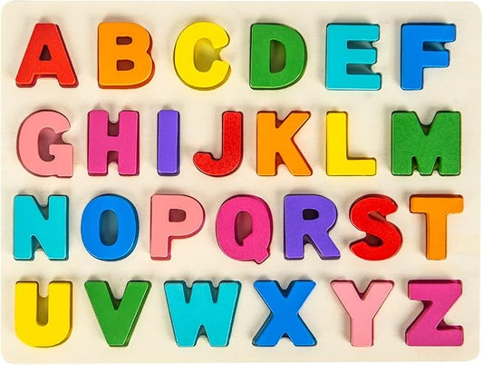 Alphabet Puzzle Wooden Puzzles for Toddlers 3 4 5 Year Old, ABC Puzzle Shape Alphabet Learning Puzzles Toys with Puzzle Board & Letter Blocks, Preschool Educational for Girls Boys-CubbioJoy
