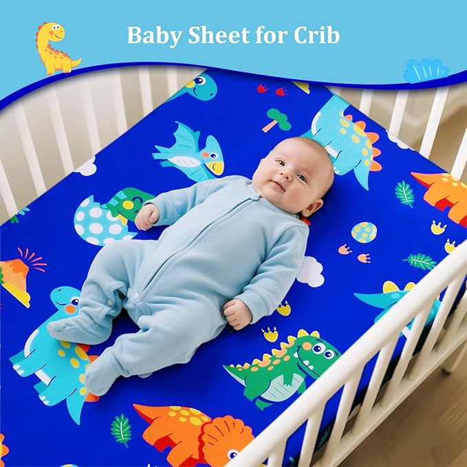 Cloele Crib Bedding Set for Boys Girls- 3 Piece Dinosaur Baby Bedding Set Soft Comforter Bed Set Includes Toddler Pillowcase Crib Sheet Baby Quilt - Nursery Bedding Set for Boys-Colorful Dinosaur-CubbioJoy