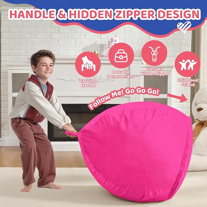 2FT Bean Bag Chair, Comfy Bean Bag Chairs with Memory Foam Filled, Fluffy Beanbag Sofa with Dutch Velvet Cover, Teardrop BeanBag Chairs for Living Room, Playroom - Pink-CubbioJoy