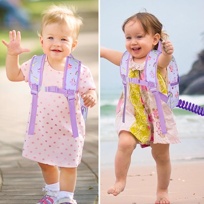 Accmor Toddler Backpack Leash, Cute Unicorn Baby Backpacks with Anti Lost Wrist Link, Mini Kids Backpack Leash Walking Harness for Outdoor Travel, Adorable Backpack Tether for Boys Girls 1-3 (Purple)-CubbioJoy