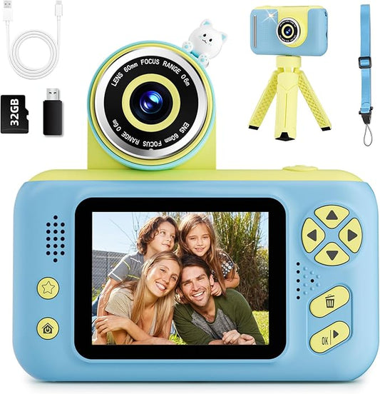 Camera for Kids, Toddler Volging Cameras Age 3-8 Christmas Birthday Gifts for Boys and Girls 3-12 Year Old Boys Digital Camcorder for Video Portable Kids Selfie Camera with 32GB SD Card Blue-CubbioJoy